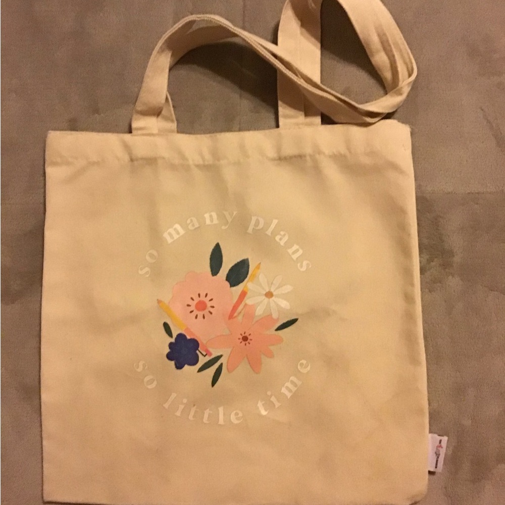 Happy Planner Floral Canvass Tote Bag - Beige